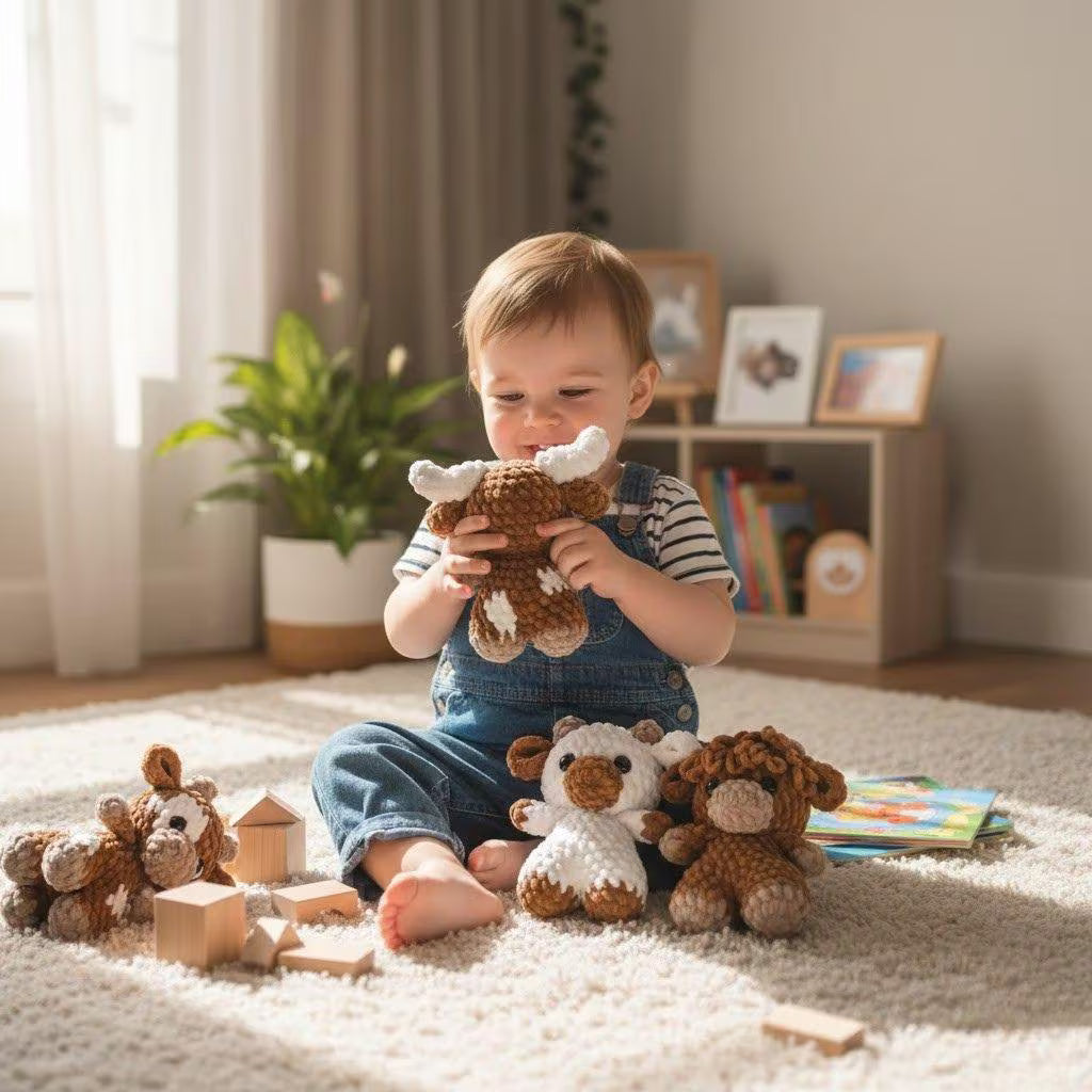 Crochet Baby Cow Trio Pattern – Longhorn, Highland, Amigurumi (PDF)
